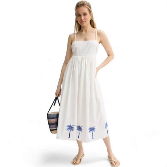 MINKPINK Isadora Embroidered and Lined White and Blue Sun Dress | size M - Picture 1 of 5